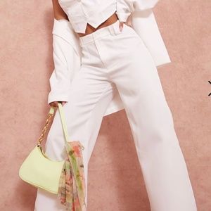 Pretty Little Thing White Woven Double Belt Loop Suit Pants